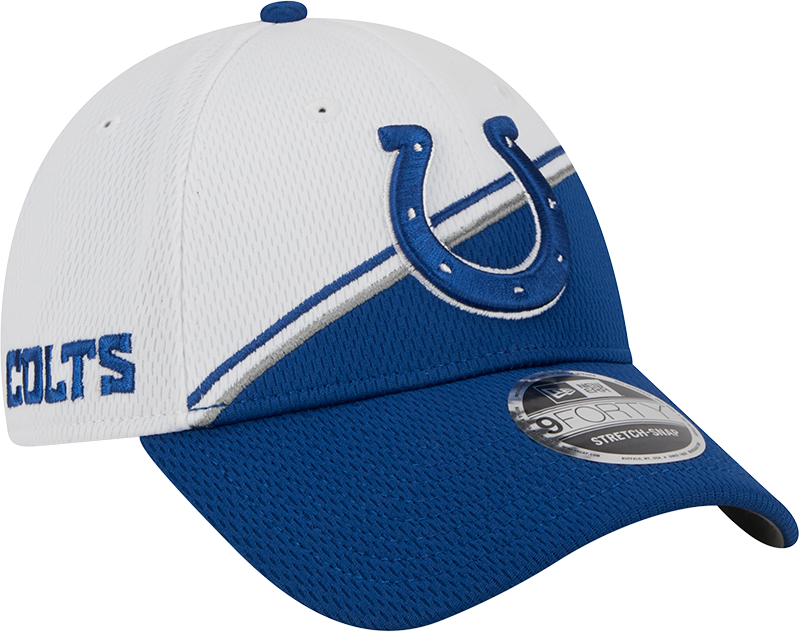 Indianapolis Colts New Era 2023 Sideline 9FORTY Adjustable Hat - White/Royal