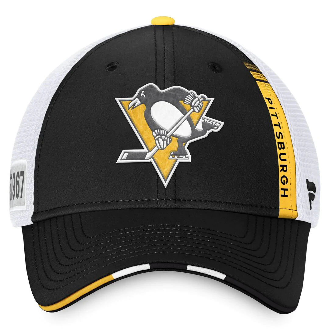 Pittsburgh Penguins Fanatics Branded 2022 NHL Draft Authentic Pro On Stage Trucker Adjustable Hat - Black/White