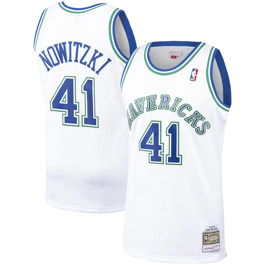 Men's Mitchell & Ness Dirk Nowitzki White Dallas Mavericks 1998/99 Hardwood Classics Swingman Throwback - Jersey