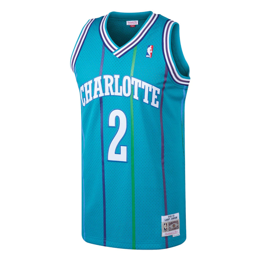 Men's Mitchell & Ness Larry Johnson Teal Charlotte Hornets 1992-93 Hardwood Classics Swingman Jersey
