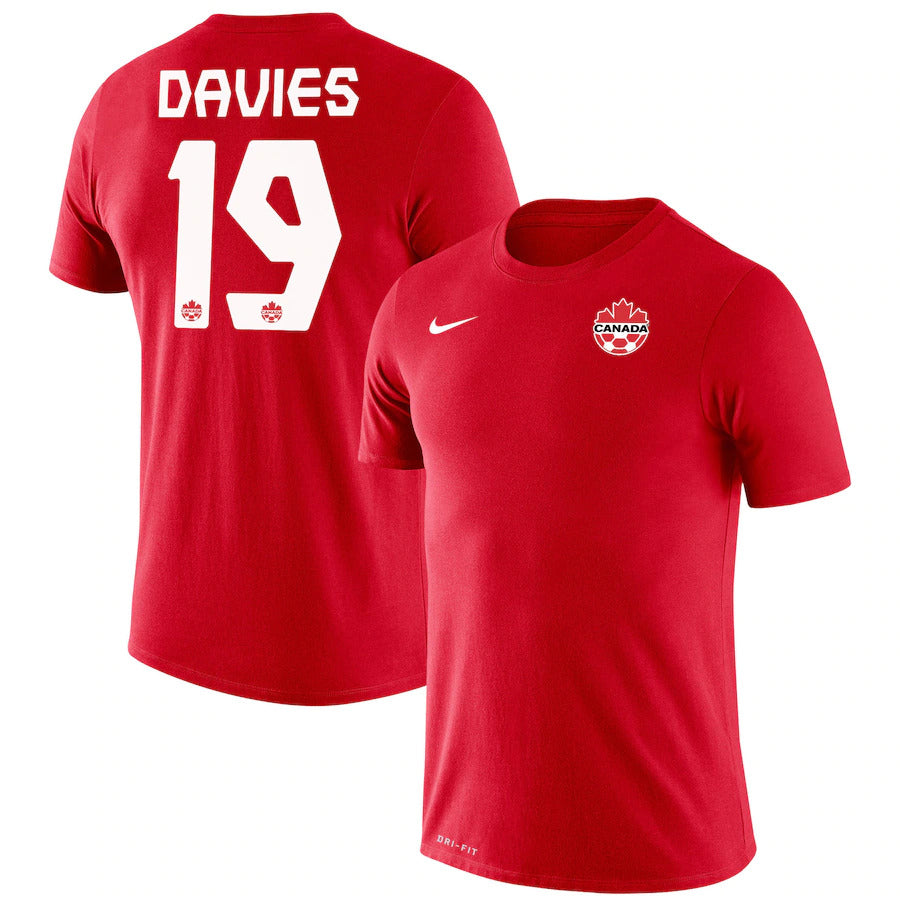 Men's Nike Alphonso Davies Red Canada Soccer Legend Name & Number T-Shirt