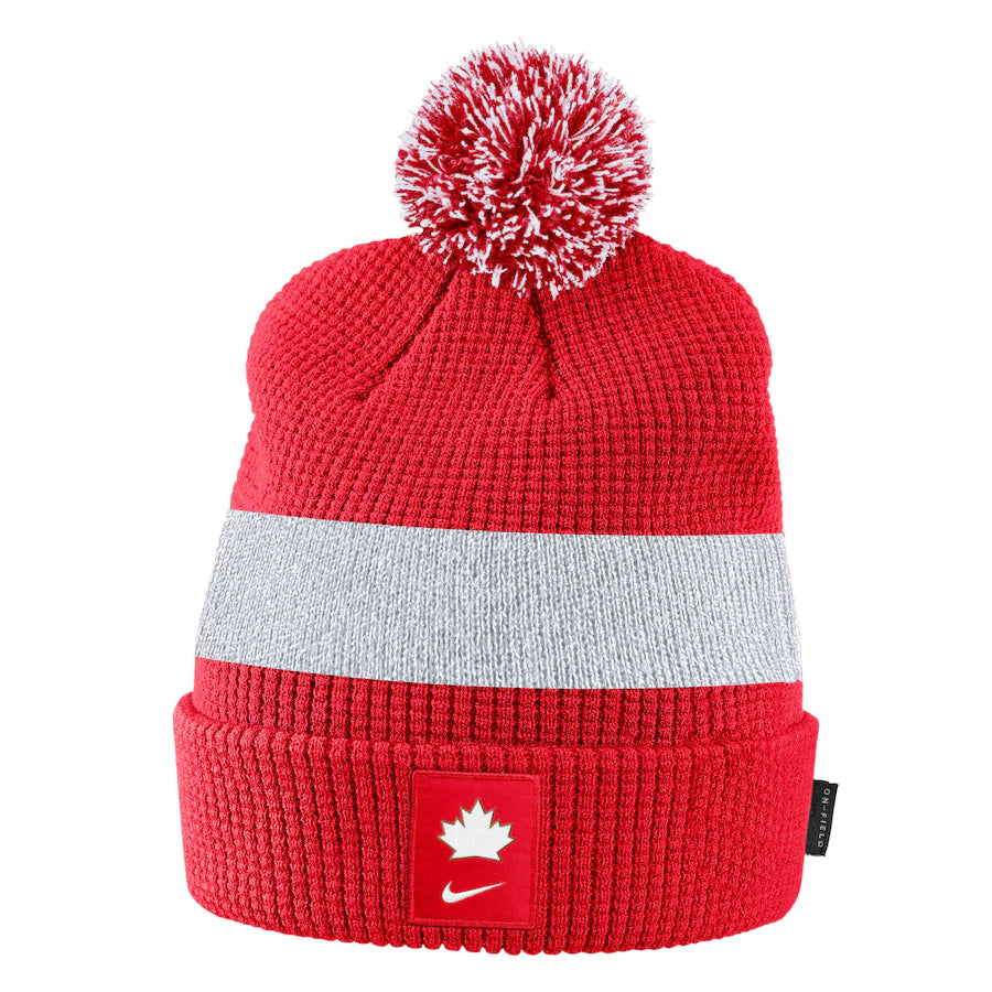 Men's Nike Red Hockey Canada 2022 Sideline - Cuffed Knit Hat with Pom