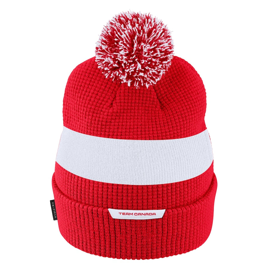 Men's Nike Red Hockey Canada 2022 Sideline - Cuffed Knit Hat with Pom