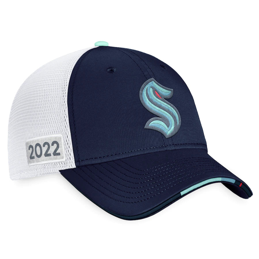 Seattle Kraken Fanatics Branded 2022 NHL Draft - Authentic Pro On Stage Trucker Adjustable Hat - Navy/White