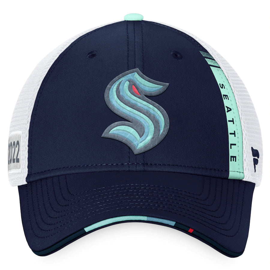 Seattle Kraken Fanatics Branded 2022 NHL Draft - Authentic Pro On Stage Trucker Adjustable Hat - Navy/White