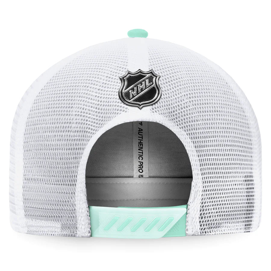 Seattle Kraken Fanatics Branded 2022 NHL Draft - Authentic Pro On Stage Trucker Adjustable Hat - Navy/White