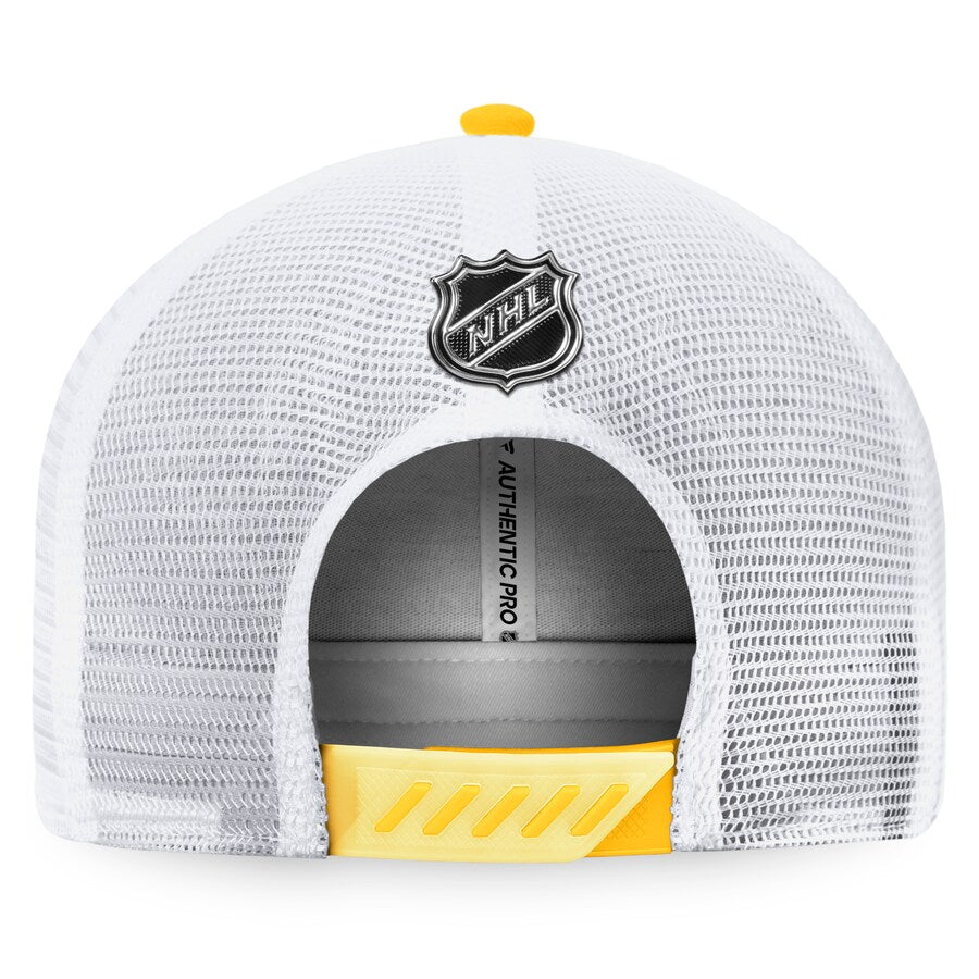 Men's Fanatics Branded Blue/White St. Louis Blues 2022 NHL Draft Authentic Pro On Stage Trucker Adjustable Hat