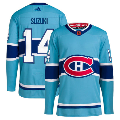 Men's Montreal Canadiens Nick Suzuki Adidas Light Blue - Reverse Retro 2.0 Authentic Player Jersey
