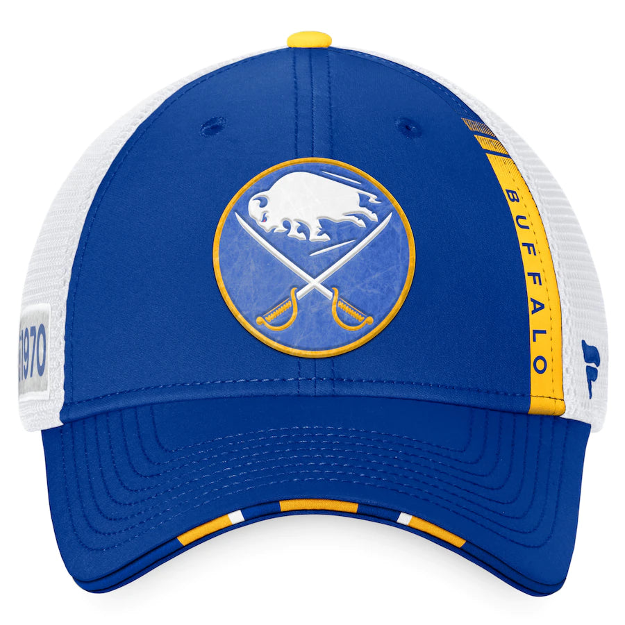 Buffalo Sabres Fanatics Branded 2022 NHL Draft Authentic Pro On Stage Trucker Adjustable Hat - Royal/White
