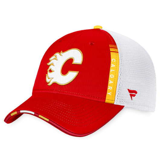 Calgary Flames Fanatics Branded 2022 NHL Draft - Authentic Pro On Stage Trucker Adjustable Hat - Red/White